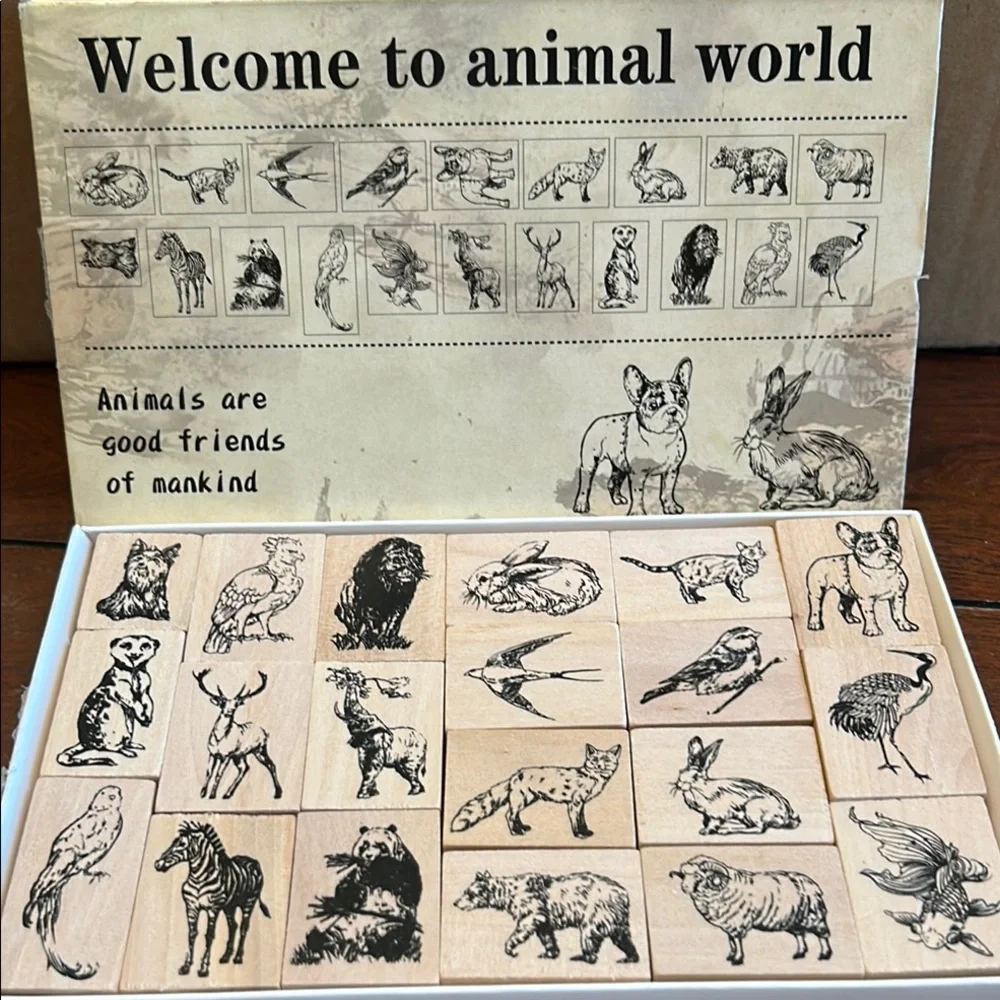 Animal Print Wooden Stamps Set